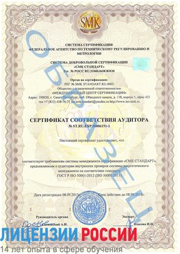Образец сертификата соответствия аудитора №ST.RU.EXP.00006191-1 Путилково Сертификат ISO 50001